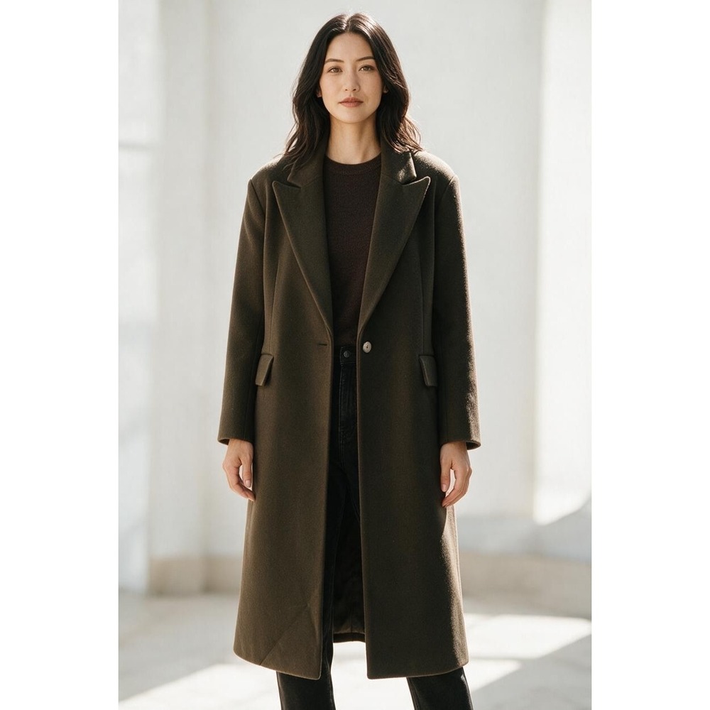 Scoop 4-6 Olive Green Single Button Longline Overcoat Coat S Small 4-6 MINT COND